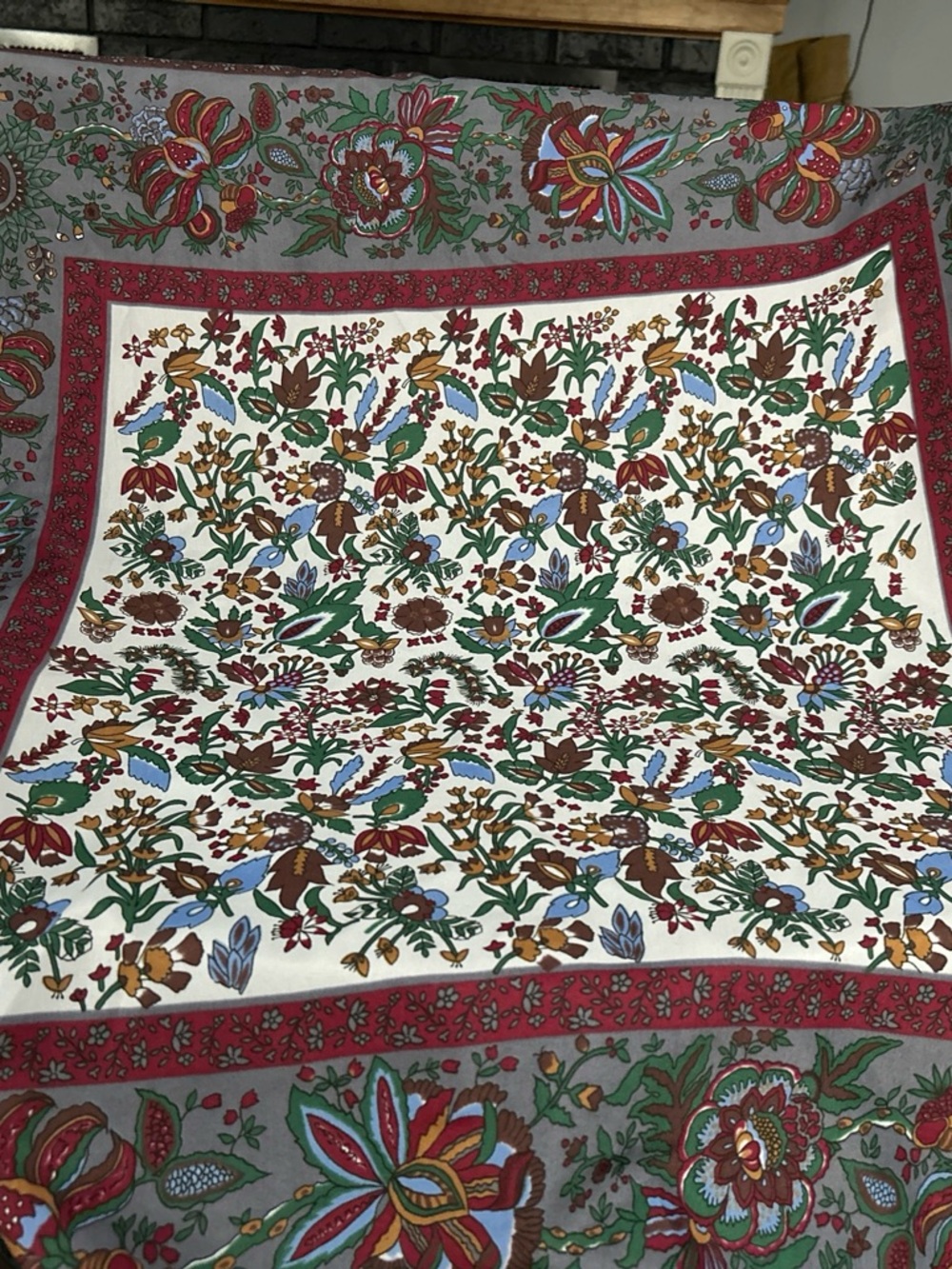 Floral Garden Print Scarf - Cream, Green, Red, Blue